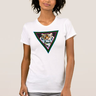 Camiseta Triângulos do néon da cara do tigre do vintage d