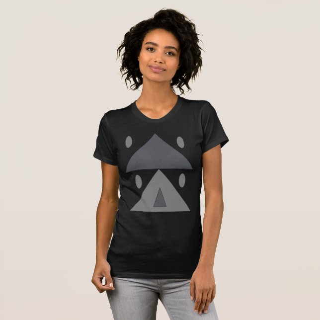 Camiseta Triângulos Geométricos de Padrões Ovais Cinzas Neg (Frente Completa)