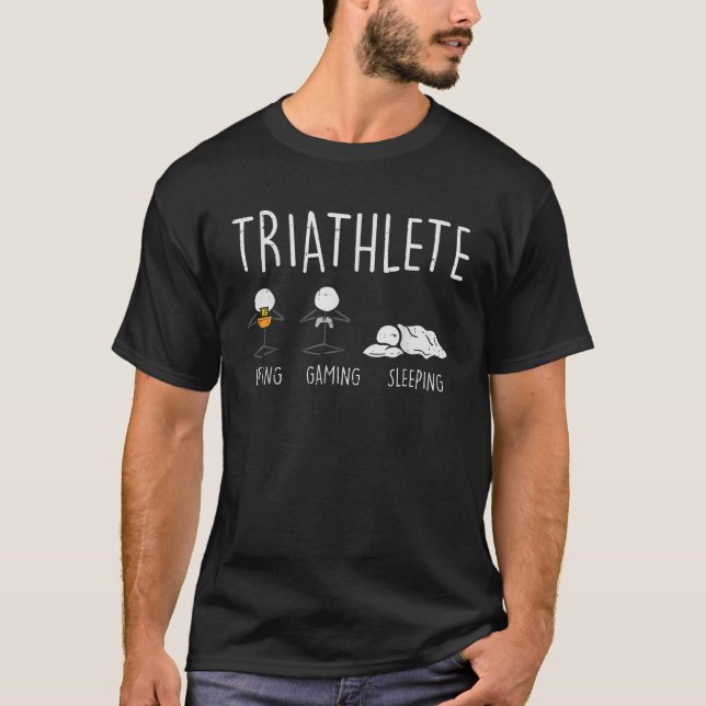 Camiseta Triathlete Stickman Coma Vídeo Jogo Dorme Gam Engr (Frente)