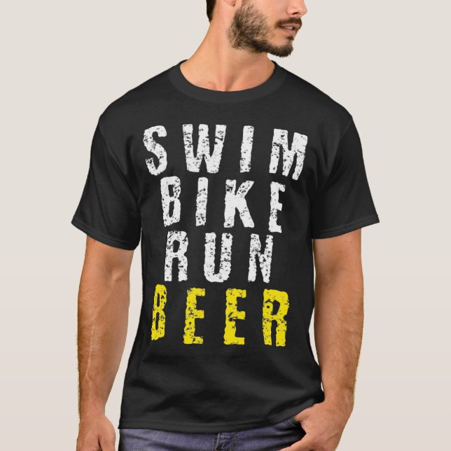 Camiseta Triathlon natação Bike Run Beer Funny (Frente)