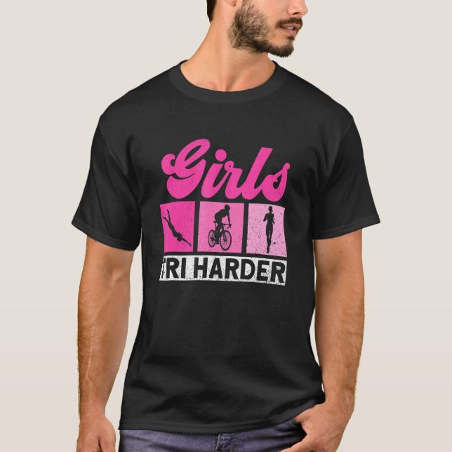Camiseta Triatleta de Treinamento Girls Tri Harder Triathlo (Frente)