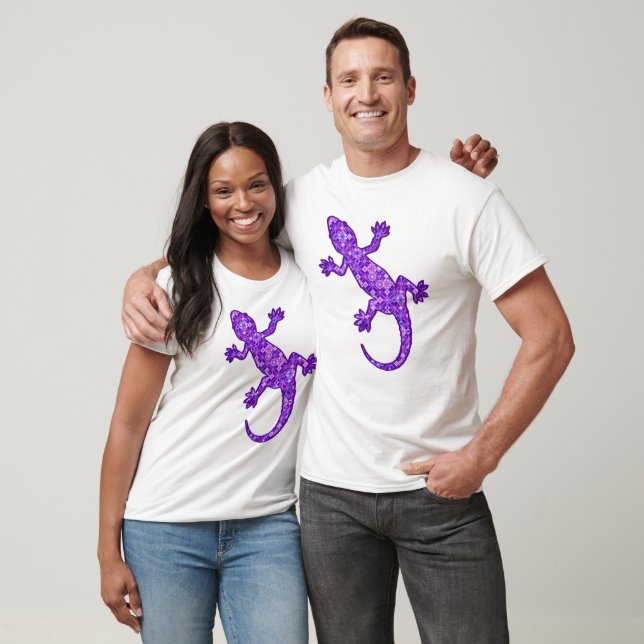 Camiseta Tribal batik Gecko - violeta e ametista roxo (Unissex)
