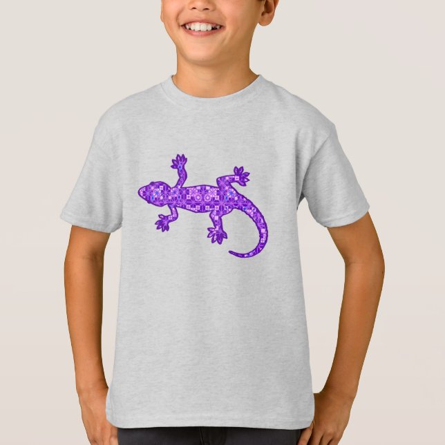 Camiseta Tribal batik Gecko - violeta e ametista roxo (Frente)