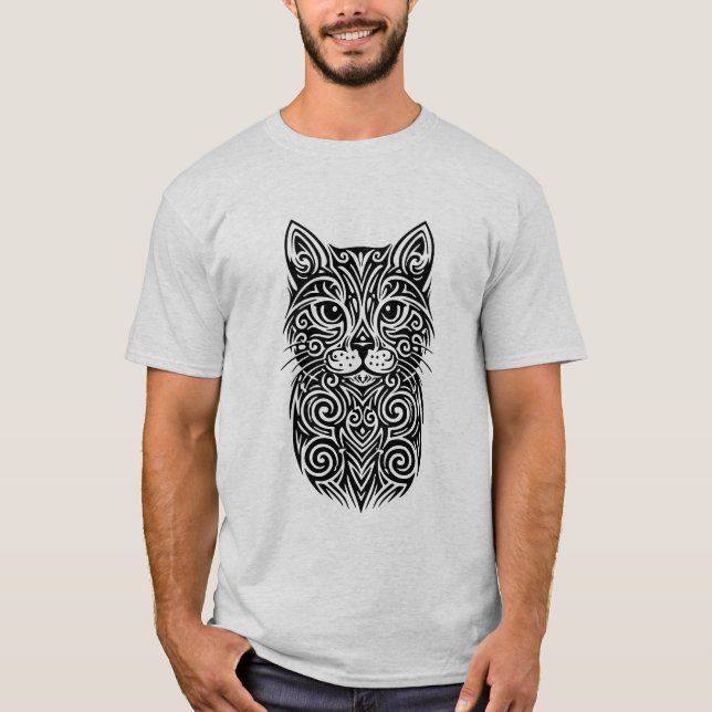 Camiseta Tribal Cat Tattoo – Male Version T-Shirt (Frente)