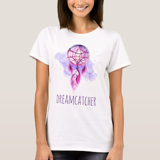Camiseta Tribal de Tintas Púrpuras de Dreamcatcher Rosa (Frente)
