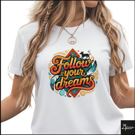 Camiseta Tribal Geometric Follow Dreams Panther Feathers