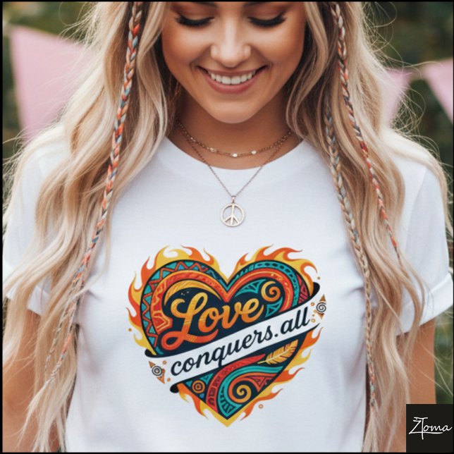 Camiseta Tribal Geometric Heart Love Conquers All (Criador carregado)