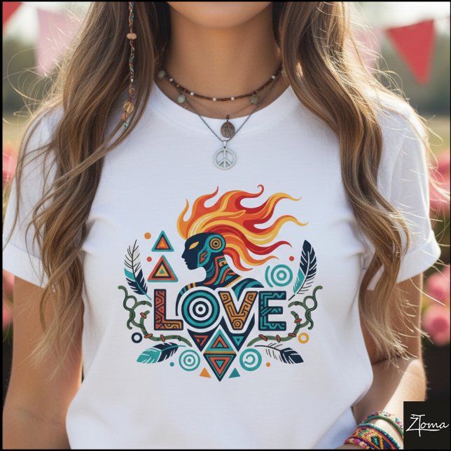 Camiseta Tribal Geometric Love Figure With Flames (Criador carregado)