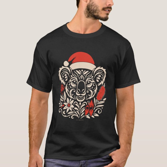 Camiseta Tribal Koala Christmas – Tattoo-Inspired (Frente)