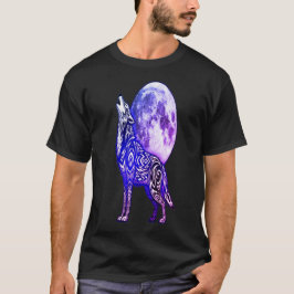 Camiseta Tribal Lobo Uivando para a Lua | Azul Mís