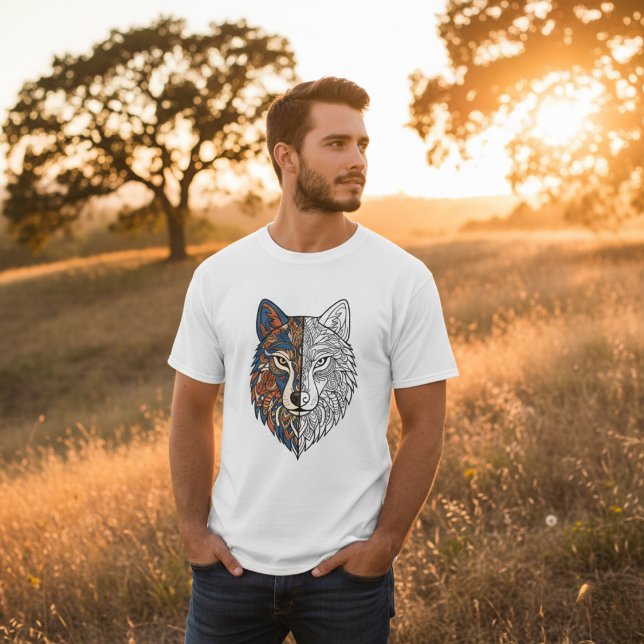 Camiseta Tribal Mandala Wolf Head Unique Spirit Animal (Criador carregado)