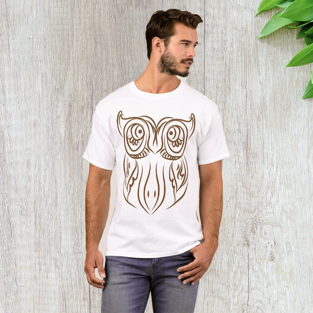 Camiseta Tribal Owl Line Art Modern Brown Abstrato (Criador carregado)