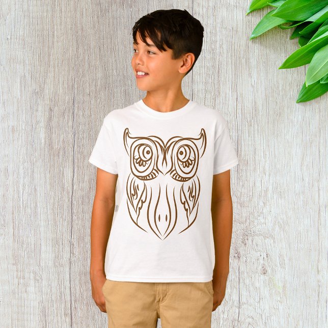 Camiseta Tribal Owl Line Art Modern Brown Abstrato (Criador carregado)