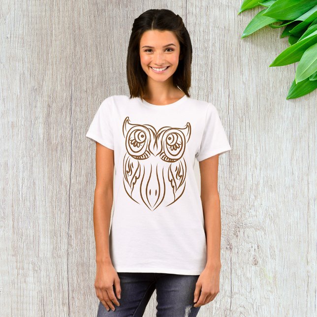 Camiseta Tribal Owl Line Art Modern Brown Abstrato (Criador carregado)