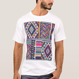 Camiseta Tribal retrô, padrão geométrico de vintage.