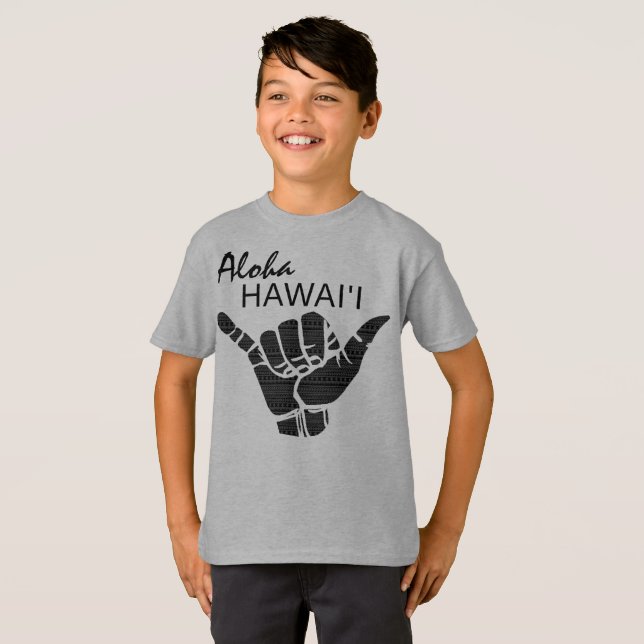 Camiseta TRIBAL SHAKA (HANG LOOSE) - ALOHA HAWAII Blk (Frente Completa)