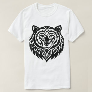 Camiseta Tribal Urso Cabeça Animal Tribal Preto