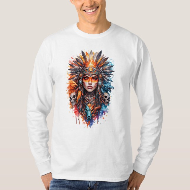 Camiseta Tribal Warrior Queen Art – Fantasy Headdress Skull (Frente)