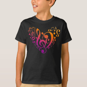 Camiseta Trible Bass Clef Musical Notes Colorful Heart
