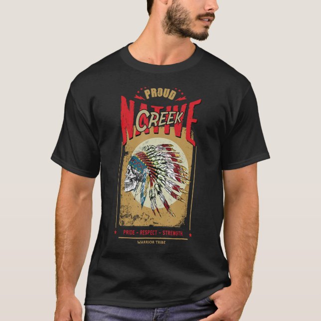 Camiseta Tribo do Guerreiro Indiano Creek Nativo Americano  (Frente)