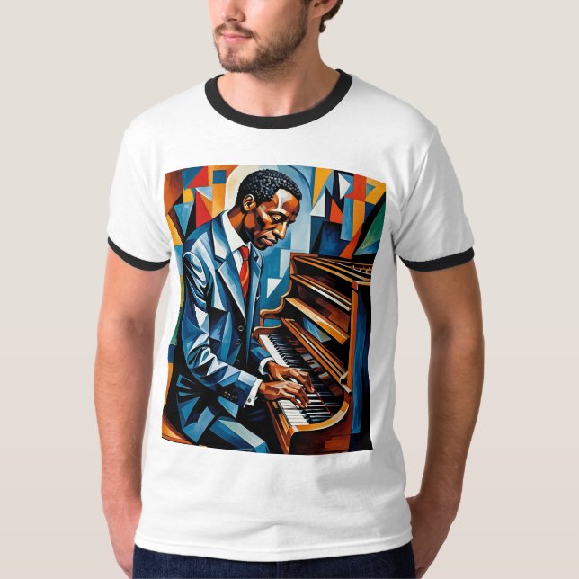 Camiseta Tributo de Arte do Pianista Jazz (Frente)
