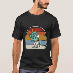 Camiseta Triceratop Skeleton Dinossaur Crachá Jogando Baseb