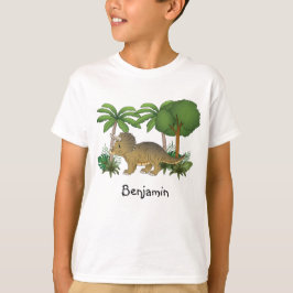 Camiseta Tricerátops Cuto Dinossauro Com Árvores E Plantas