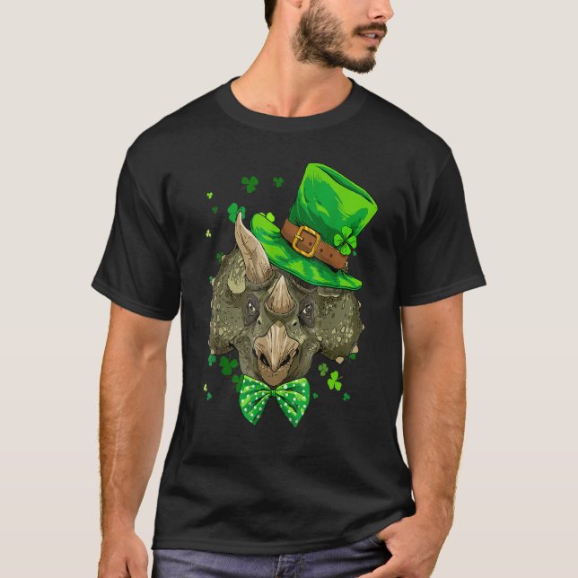 Camiseta Triceratops Dinosaur St Patrick's Day Leprechaun S (Frente)