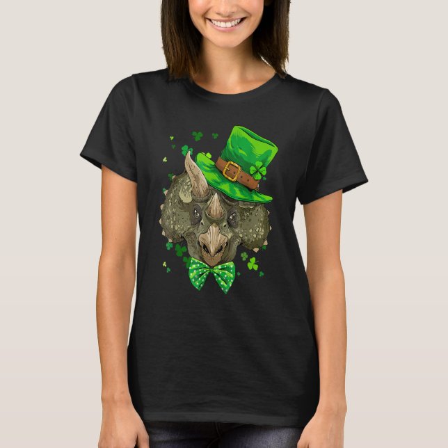Camiseta Triceratops Dinosaur St Patrick's Day Leprechaun S (Frente)