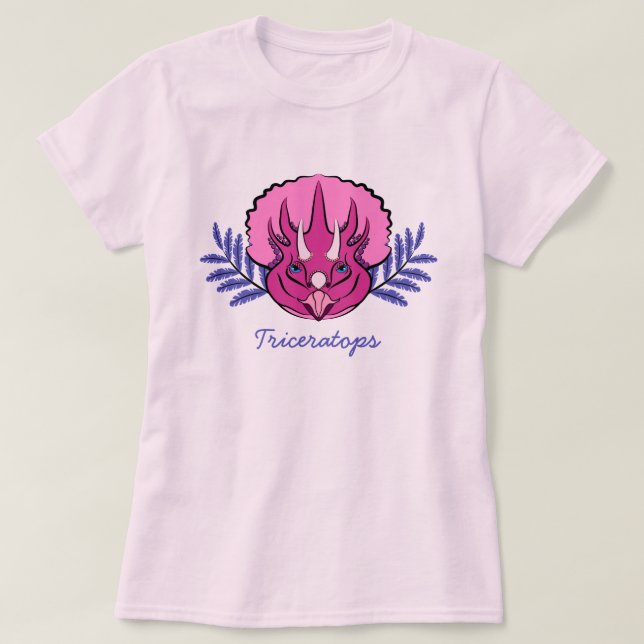 Camiseta Tricerátops Dinossauro Rosa Bonito (Frente do Design)