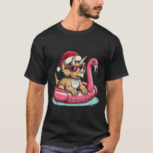 Camiseta Triceratops Natal Divertido em Julho Flamingo Papa