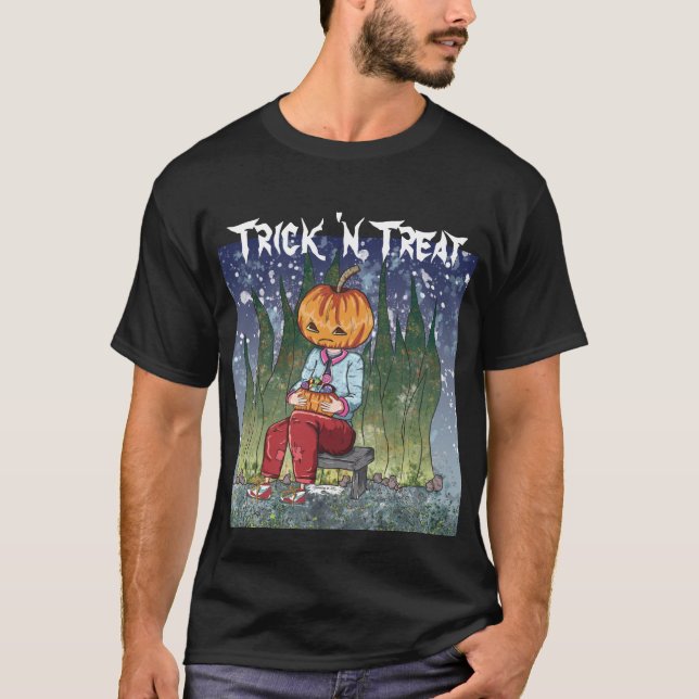 Camiseta Trick n Treat Pumpkin Head Halloween (Frente)