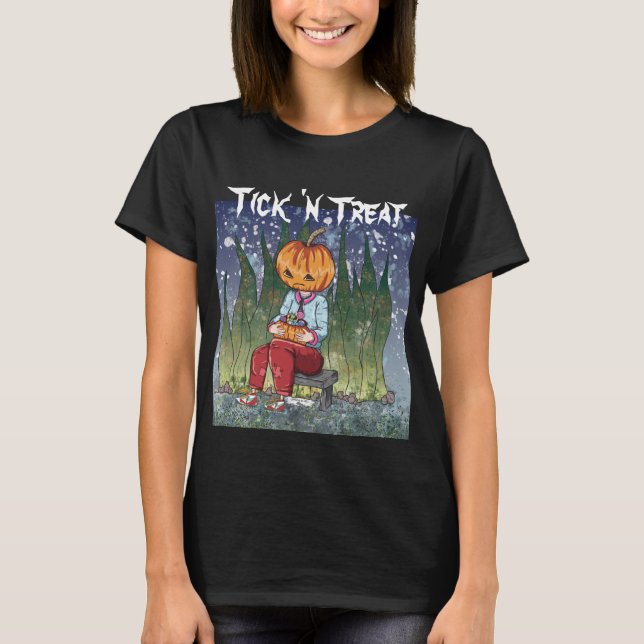 Camiseta Trick n Treat Pumpkin Head Halloween Mulheres (Frente)