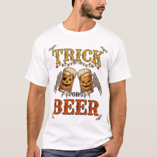 Camiseta Trick Or Beer Caneca de Abóbora de Halloween Mãos