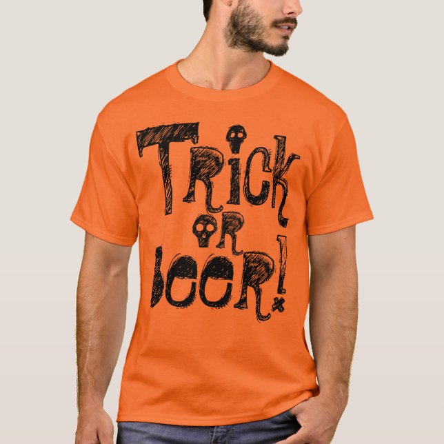 Camiseta Trick or Beer Fun Halloween Orange T-Shirt (Frente)