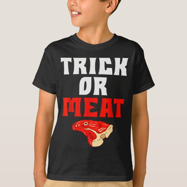 Camiseta Trick Or Meat Halloween Bbq Grill Funny Beef  (Frente)