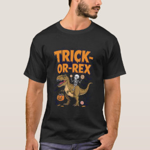 Camiseta Trick-or-Rex Halloween Cavaleiro de Dinossauro Esq