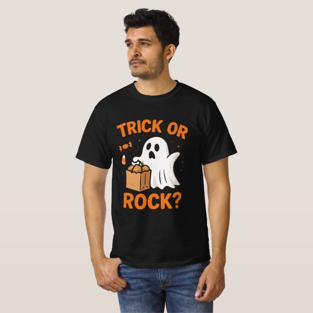 Camiseta Trick or Rock Funny Halloween T-Shirt (Frente Completa)