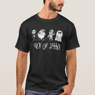 Camiseta Trick Or Speech Fantasma Múmia Gnomo Esqueleto SLP