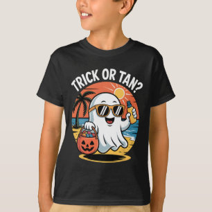Camiseta Trick Or Tan Engraçado Halloween Fantasma Fofo Pra