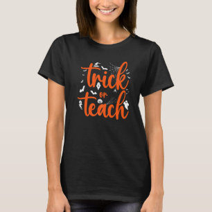 Camiseta Trick Or Teach Halloween Abóbora Morcegos Fantasma