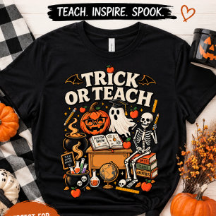 Camiseta Trick or Teach Halloween Professor Sala de Aula As