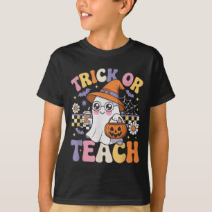 Camiseta Trick Or Teach Professor Fantasma Groovy Divertido