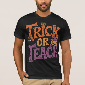 Camiseta Trick Or Teach Professor Groovy Dia das Bruxas Ret