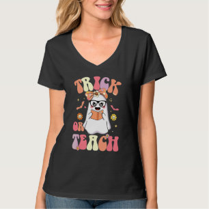 Camiseta Trick Or Teach Retro Groovy Professor Halloween Fl