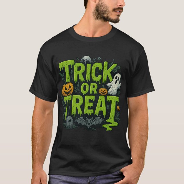 Camiseta Trick or Treat Dripping Font T-Shirt  (Frente)