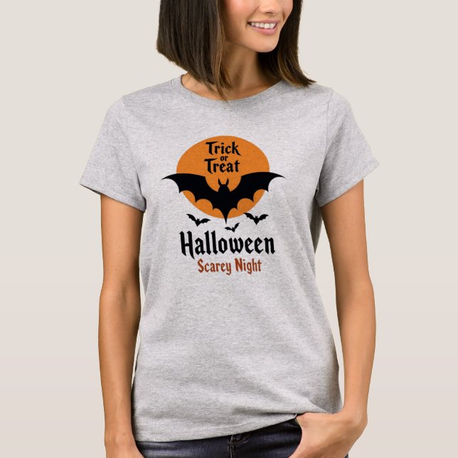 Camiseta Trick or Treat Halloween Scary Night Bat (Frente)
