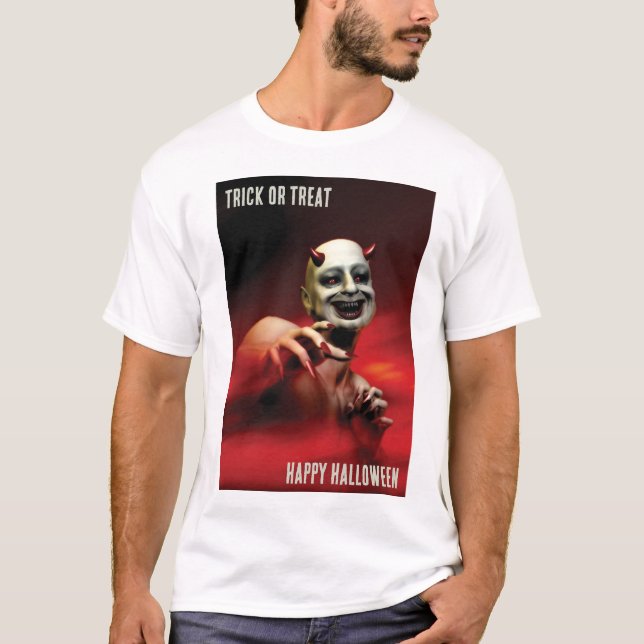 Camiseta Trick or Treat. Happy Halloween. Devil T-Shirt (Frente)