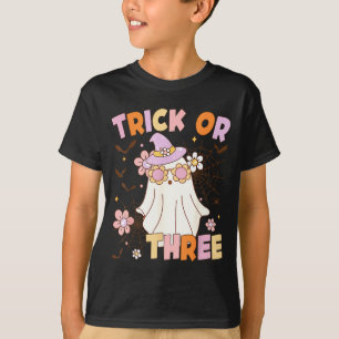 Camiseta Trick Or Três Fantasmas Lindos Groovy Aniversário