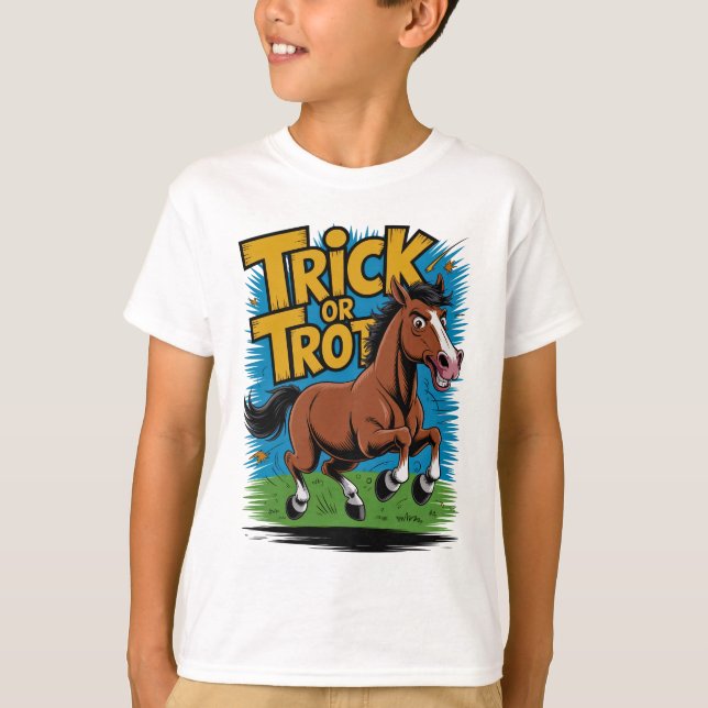 Camiseta Trick or Trot Horse Design for Equestrian Fans (Frente)